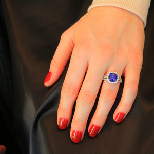 Platinum Square Cushion Tanzanite and Diamond Ring 3.33 Carats