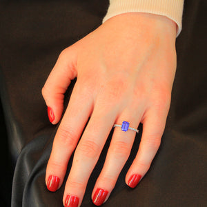 14K White Gold Emerald Tanzanite and Diamond Ring 1.86 Carats