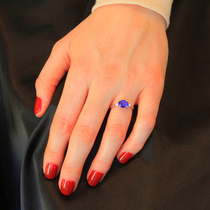 14K White Gold Oval Tanzanite and Diamond Ring 1.83 Carats