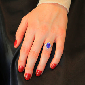 14K White Gold Emerald Cut Tanzanite and Diamond Ring 2.97 Carats