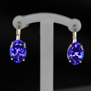 14K White Gold Oval Leverback Tanzanite Earrings 2.64 Carats