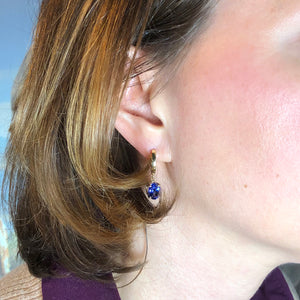 14K Yellow gold huggie tanzanite earrings 4.14 carats