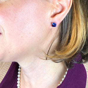 14k White Gold Square Cushion Tanzanite Stud Earrings 4.33 Carats