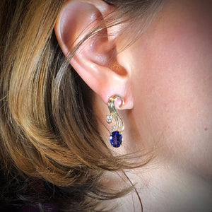 14K Yellow Gold Tanzanite and Diamond Earrings