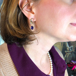 14K Yellow Gold Tanzanite and Diamond Earrings