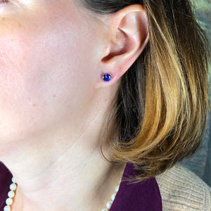 14k White Gold Round Stud Tanzanite Earrings 1.96 Carats