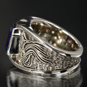 Men's Tanzanite and Diamond Wolf Ring in Palladium
