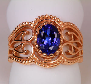 Rose Gold Tanzanite Ring 1.35 Carat Blue Violet Vivid Color