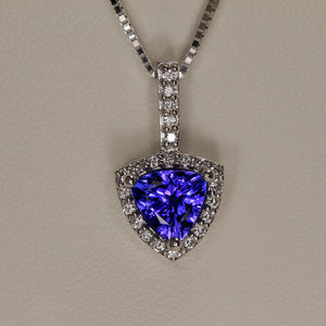 Trilliant Tanzanite 1.17 Carat and Diamond Pendant