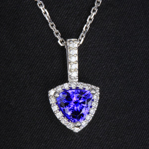 Trilliant Tanzanite Pendant with Fine Diamonds