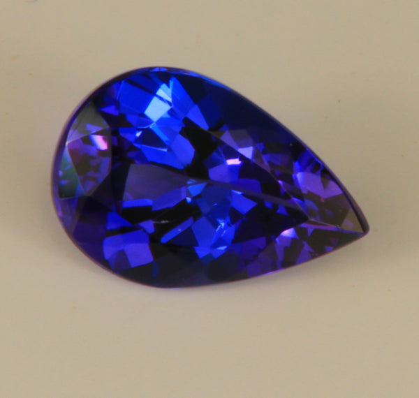 1.46 Carat Pear Shaped Tanzanite with Violet Blue Exceptional Color
