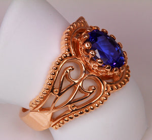 Rose Gold Tanzanite Ring 1.35 Carat Blue Violet Vivid Color