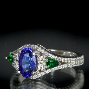 Tanzanite Diamond and Tsavorite Ring