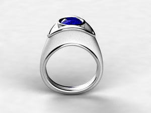 Custom Round 7mm Vivid Color Tanzanite Bezeled in Heavy Mounting