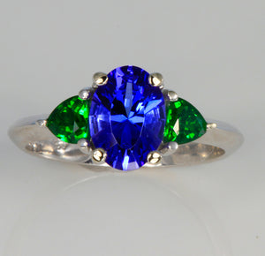 Tanzanite and Tsavorite Garnet Ring