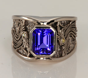Men's Tanzanite and Diamond Wolf Ring in Palladium