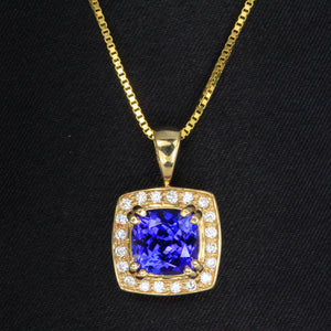 Tanzanite 2.65 Carat Square Cushion Pendant Yellow Gold