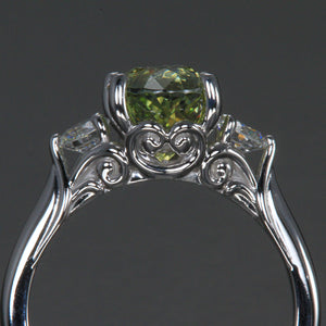 14K White Gold Fancy Yellow Tanzanite and Diamond Ring 2.96 Carats
