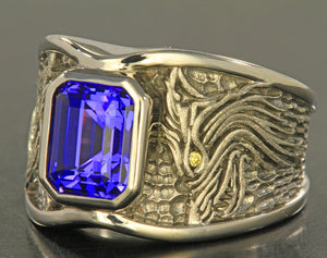 Men's Tanzanite and Diamond Wolf Ring in Palladium