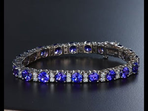 14K White Gold Tanzanite and Diamond Tennis Bracelet 18.50 Carats