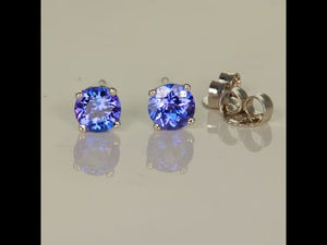 14K White Gold Round Tanzanite Stud Earrings .88cts