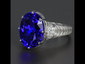 14k White Gold Large Oval Tanzanite Ring 11.55 Carats with side diamonds