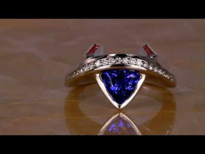 14K White Gold Tanzanite, Diamond and Pink Sapphire Ring by Christopher Michael 1.32 Carats
