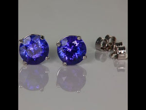 14K White Gold Round Tanzanite Stud Earrings 2.49cts