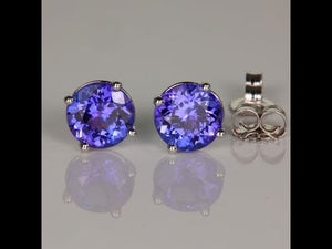 14K White Gold Round Tanzanite Stud Earrings 2.14cts