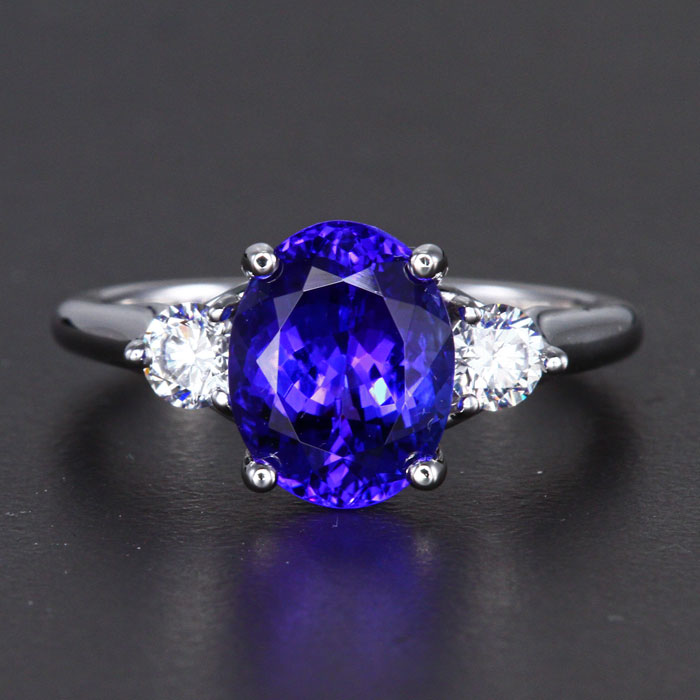 14K White Gold Oval Tanzanite and Diamond Accent Ring 3.39 Carats
