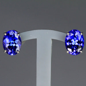 14k White Gold Oval Stud Tanzanite Earrings 2.67 Carats