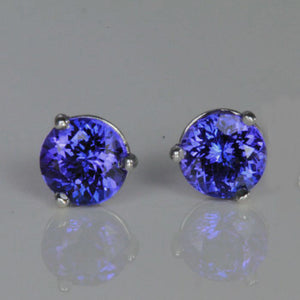 14K White Gold Round Stud Tanzanite 1.81 Carats 6mm