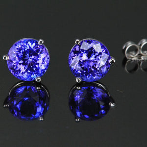 Tanzanite Round Earrings With Diamond 4.60 Carats 8mm