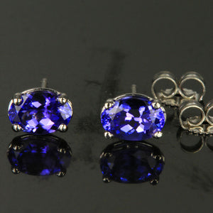 14k White Gold Oval Tanzanite Stud Earrings 1.30 Carat