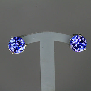 14k White Gold Round Stud Tanzanite Earrings 1.18 Carats