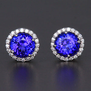 14K White Gold Tanzanite and Diamond Halo Earrings 3.20 Carats