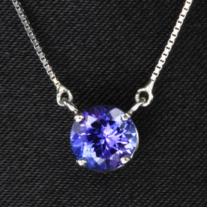 14k White Gold Round Tanzanite Necklace 1.04 Carats