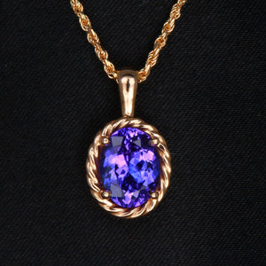 14k Rose Gold Oval Tanzanite Pendant 1.86 Carats