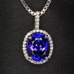 white gold halo tanzanite pendant