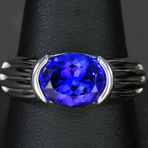 14K White Gold Tanzanite Men's Ring Designed by Christopher Michael 4.81 Carats