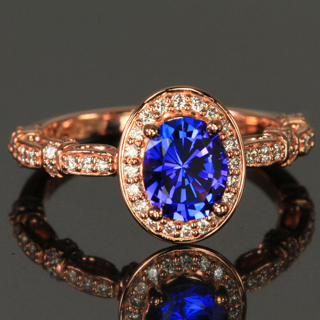 oval tanzanite diamond halo ring