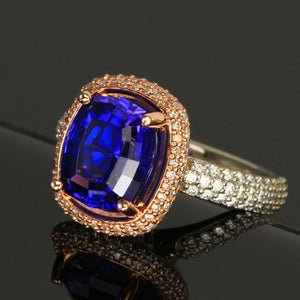 14K White & Rose Gold Tanzanite and Diamond Ring 4.07 Carats