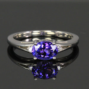 14K White Gold Oval Tanzanite with Diamonds Ring 1.14 Carats