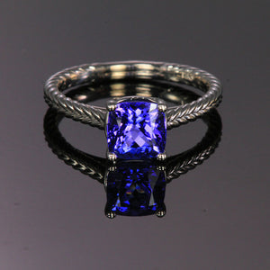 14k White Gold Square Cushion Cut Tanzanite Ring 1.71 Carats
