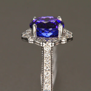 14K White Gold Tanzanite & Diamond Ring 3.21 Carats Christopher Michael Design