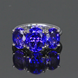 three stone oval tanzanite ring