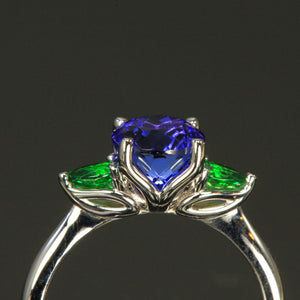 14K White Gold Round Brilliant Tanzanite and Tsavorite Ring