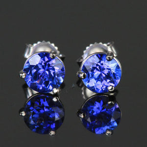 14K White Gold Round Tanzanite Stud Earrings 1.27 5.5mm