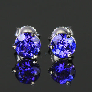 14K White Gold Round Tanzanite Stud Earrings 1.17 Ct 5.5mm