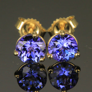 Tanzanite 14K Round Stud Earrings 1.33 Carats